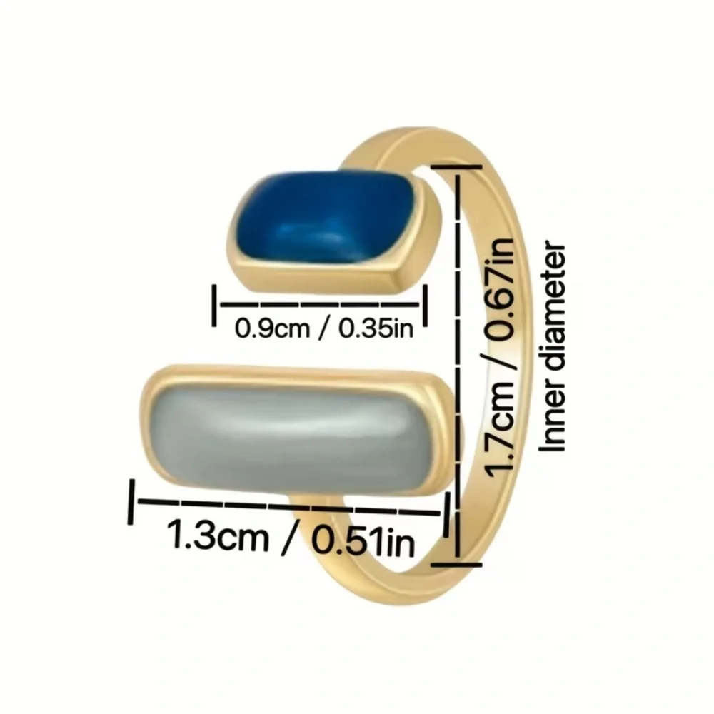 NEW Elegant Gold and Blue Stone Adjustable Ring. Trendy Ring